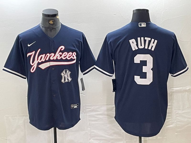 Men New York Yankees #3 Ruth Dark blue Second generation joint name Nike 2024 MLB Jersey style 3->new york yankees->MLB Jersey